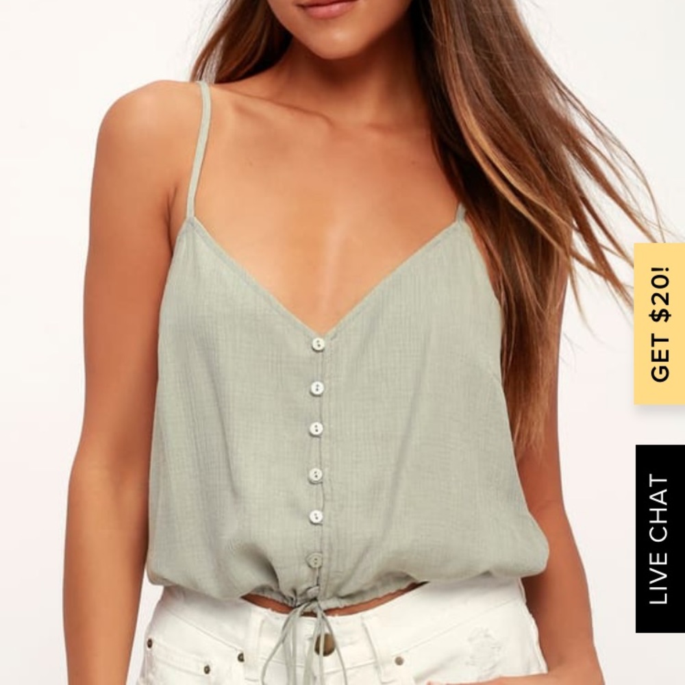 Lulus Dusty Sage Button-Up Cropped Tank Top